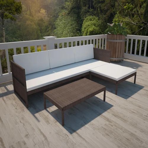 Prolenta Premium - Salon De Jardin 3 Pcs Avec Coussins Résine Tressée Marron