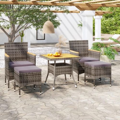 Prolenta Premium - Ensemble À Manger De Jardin 5 Pcs Résine Tressée Et Acacia Gris