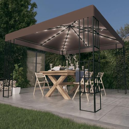 Prolenta Premium - Tonnelle Avec Guirlande Lumineuse À Led 3x3 M Taupe