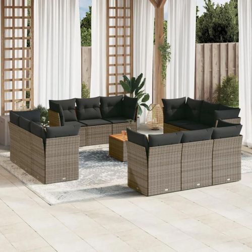 Prolenta Premium - Salon De Jardin Avec Coussins 13 Pcs Gris Résine Tressée