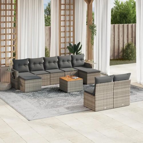 Prolenta Premium - Salon De Jardin Avec Coussins 10 Pcs Gris Résine Tressée