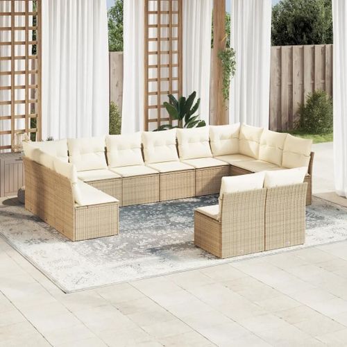 Prolenta Premium - Salon De Jardin Avec Coussins 12 Pcs Beige Résine Tressée