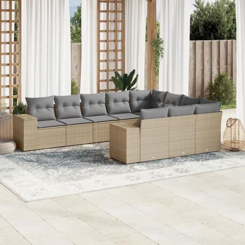 Prolenta Premium - Salon De Jardin Avec Coussins 10 Pcs Beige Résine Tressée