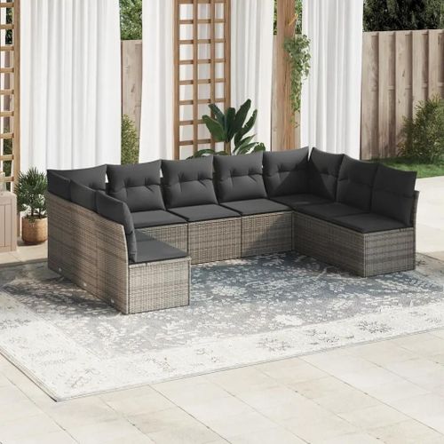 Prolenta Premium - Salon De Jardin 9 Pcs Avec Coussins Gris Résine Tressée