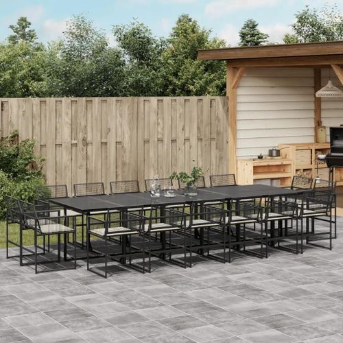 Prolenta Premium - Ensemble À Manger De Jardin 17 Pcs Coussins Noir Résine Tressée
