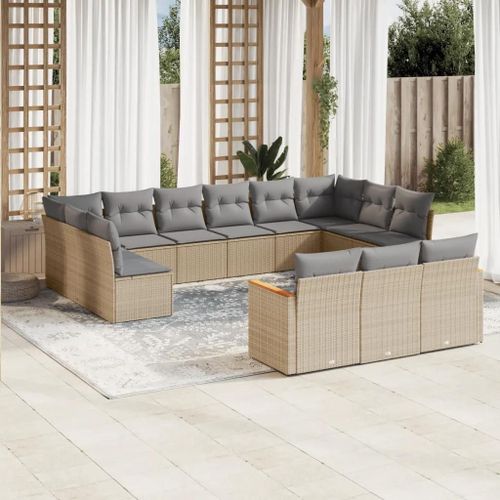 Prolenta Premium - Salon De Jardin Avec Coussins 13 Pcs Beige Résine Tressée