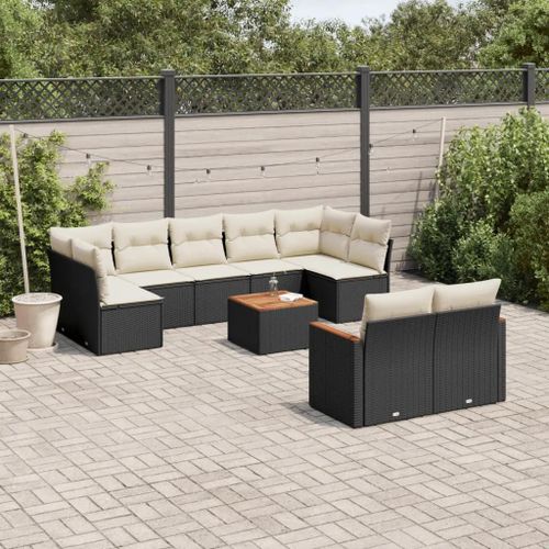 Prolenta Premium - Salon De Jardin 10 Pcs Avec Coussins Noir Résine Tressée