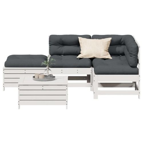 Prolenta Premium - Salon De Jardin 5 Pcs Avec Coussins Blanc Bois Massif De Pin