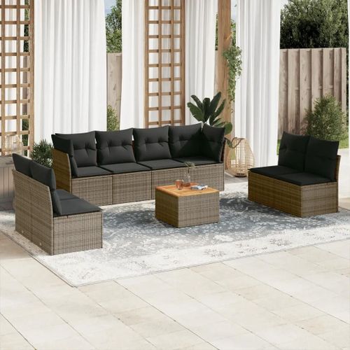 Prolenta Premium - Salon De Jardin 9 Pcs Avec Coussins Gris Résine Tressée