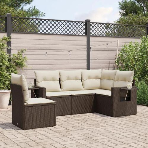 Prolenta Premium - Salon De Jardin Avec Coussins 5 Pcs Marron Résine Tressée