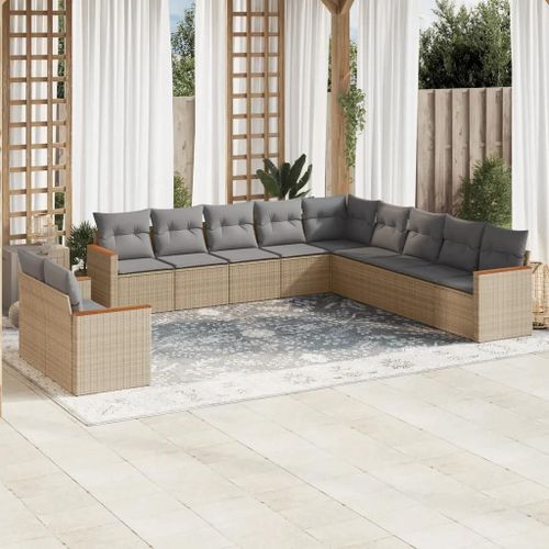 Prolenta Premium - Salon De Jardin 11 Pcs Avec Coussins Beige Résine Tressée