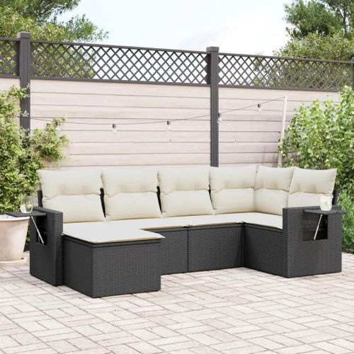 Prolenta Premium - Salon De Jardin 6 Pcs Avec Coussins Noir Résine Tressée