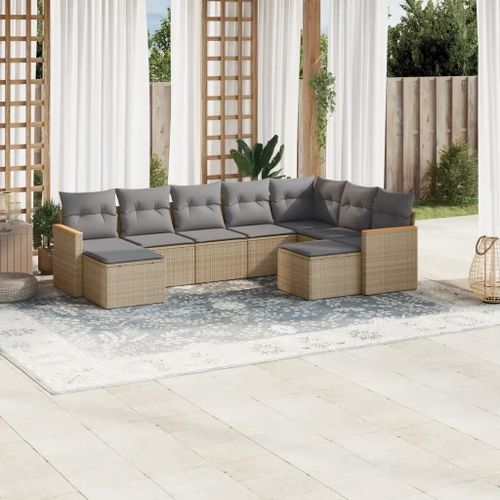 Prolenta Premium - Salon De Jardin Avec Coussins 9 Pcs Beige Résine Tressée