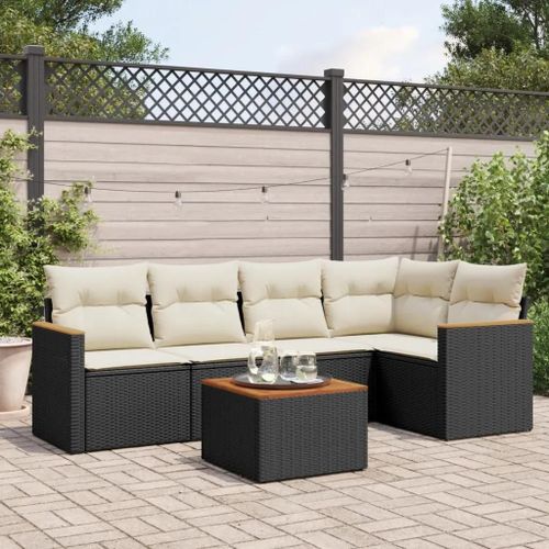 Prolenta Premium - Salon De Jardin 6 Pcs Avec Coussins Noir Résine Tressée