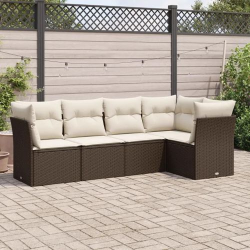 Prolenta Premium - Salon De Jardin Avec Coussins 5 Pcs Marron Résine Tressée