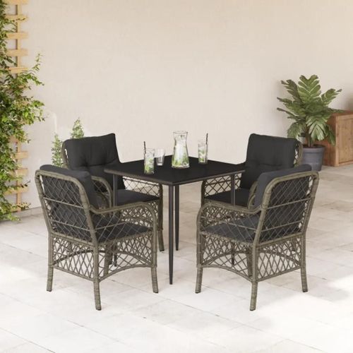 Prolenta Premium - Ensemble À Manger De Jardin 5 Pcs Coussins Gris Résine Tressée