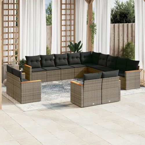 Prolenta Premium - Salon De Jardin Avec Coussins 13 Pcs Gris Résine Tressée