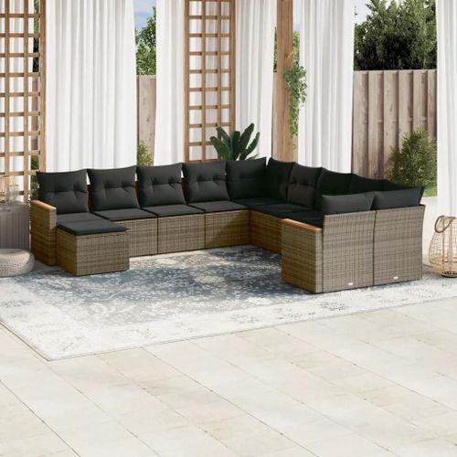 Prolenta Premium - Salon De Jardin 11 Pcs Avec Coussins Gris Résine Tressée