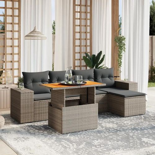 Prolenta Premium - Salon De Jardin 6 Pcs Avec Coussins Gris Résine Tressée
