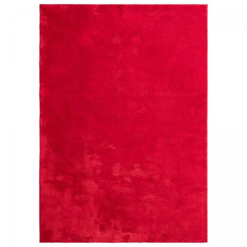 Tapis Salon Lyn10 Lavable 200x280 Soyeux Et Doux, Tapis Rouge Uni À L'aspect Shaggy