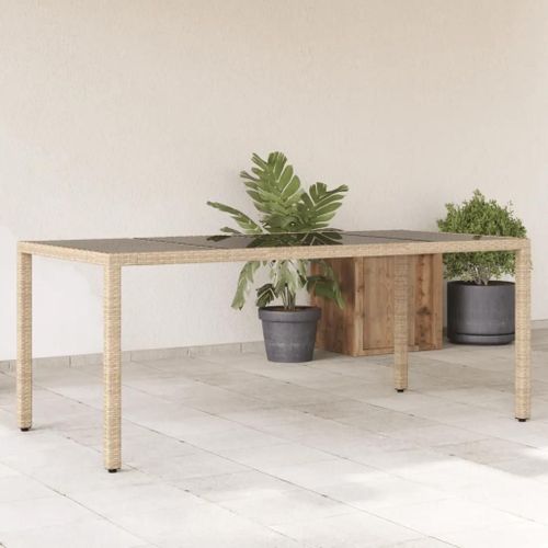 Prolenta Premium - Table De Jardin Avec Dessus En Verre Beige Résine Tressée