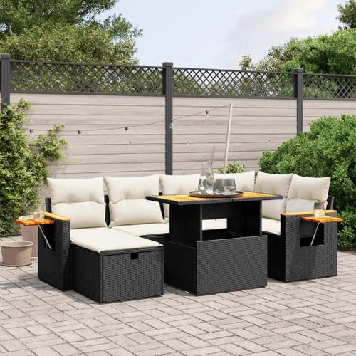 Prolenta Premium - Salon De Jardin 7 Pcs Avec Coussins Noir Résine Tressée