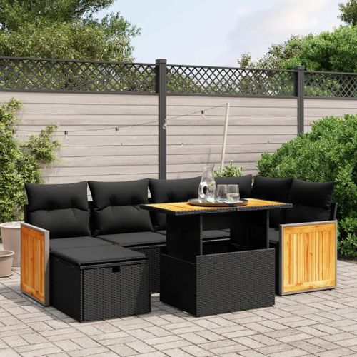 Prolenta Premium - Salon De Jardin 7 Pcs Avec Coussins Noir Résine Tressée