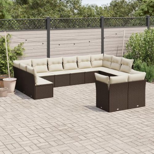 Prolenta Premium - Salon De Jardin Avec Coussins 12 Pcs Marron Résine Tressée