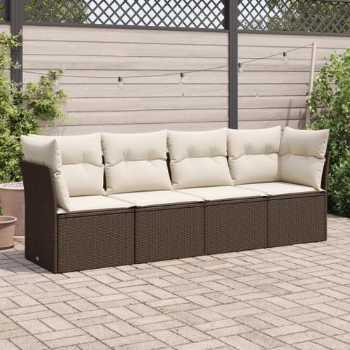 Prolenta Premium - Salon De Jardin 4 Pcs Avec Coussins Marron Résine Tressée