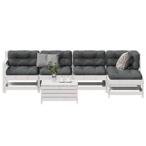 Prolenta Premium - Salon De Jardin Avec Coussins 6 Pcs Blanc Bois De Pin Massif