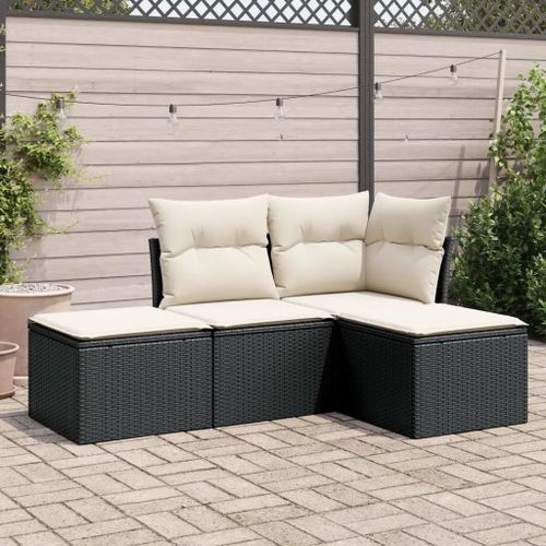 Prolenta Premium - Salon De Jardin 4 Pcs Avec Coussins Noir Résine Tressée