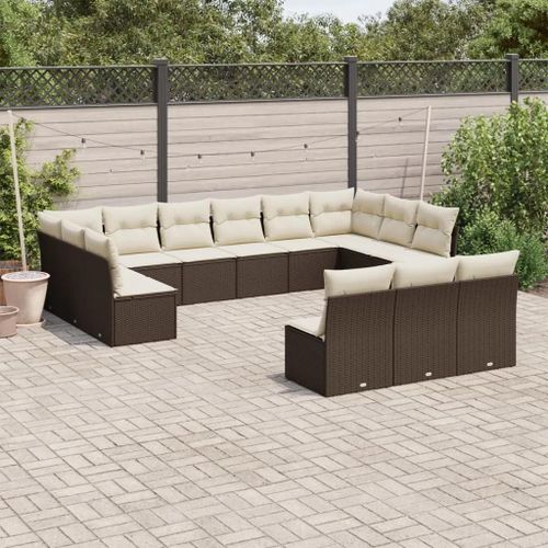 Prolenta Premium - Salon De Jardin Avec Coussins 13 Pcs Marron Résine Tressée