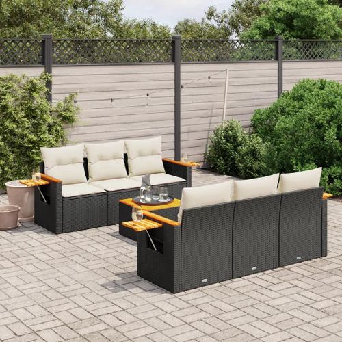 Prolenta Premium - Salon De Jardin 7 Pcs Avec Coussins Noir Résine Tressée