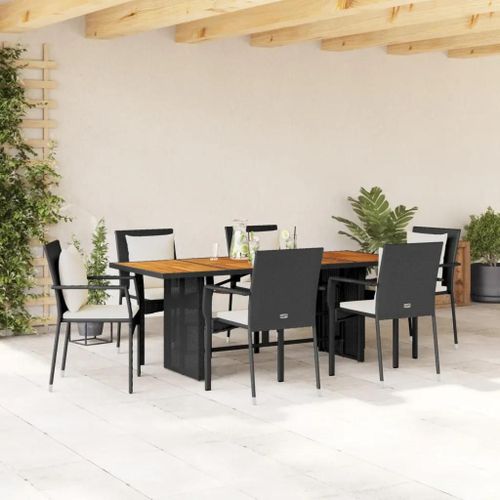 Prolenta Premium - Ensemble À Manger De Jardin Coussins 7pcs Noir Résine Tressée