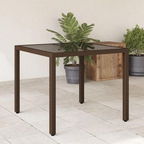 Prolenta Premium - Table De Jardin Avec Dessus En Verre Marron Résine Tressée