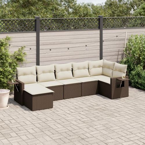 Prolenta Premium - Salon De Jardin Avec Coussins 7 Pcs Marron Résine Tressée