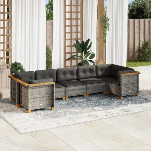 Prolenta Premium - Salon De Jardin Avec Coussins 7 Pcs Gris Résine Tressée