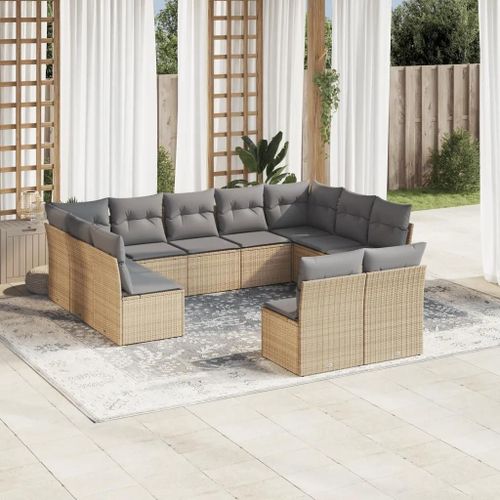 Prolenta Premium - Salon De Jardin 11 Pcs Avec Coussins Beige Résine Tressée