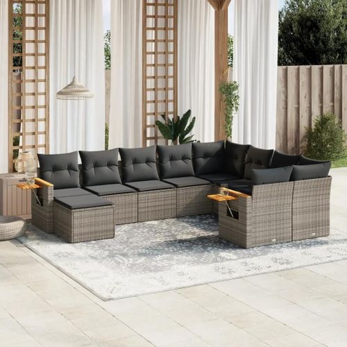 Prolenta Premium - Salon De Jardin Avec Coussins 10 Pcs Gris Résine Tressée