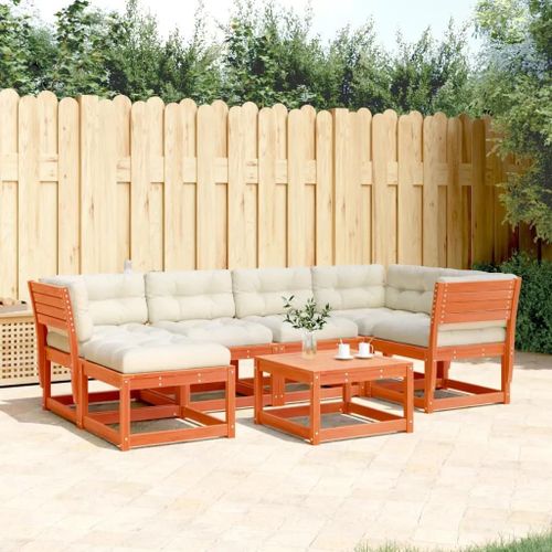 Prolenta Premium - Salon De Jardin 6 Pcs Avec Coussins Cire Marron Bois Pin Massif