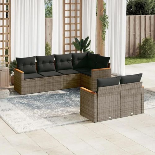 Prolenta Premium - Salon De Jardin Avec Coussins 7 Pcs Gris Résine Tressée