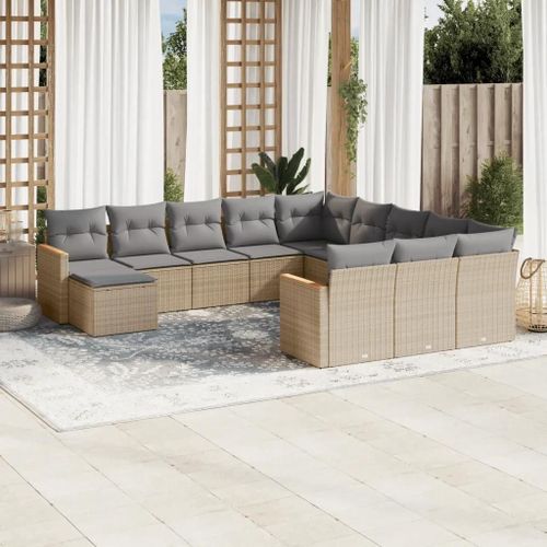 Prolenta Premium - Salon De Jardin Avec Coussins 12 Pcs Beige Résine Tressée