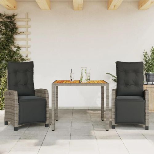 Prolenta Premium - Ensemble À Manger De Jardin 3 Pcs Coussins Gris Résine Tressée
