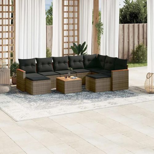 Prolenta Premium - Salon De Jardin Avec Coussins 10 Pcs Gris Résine Tressée