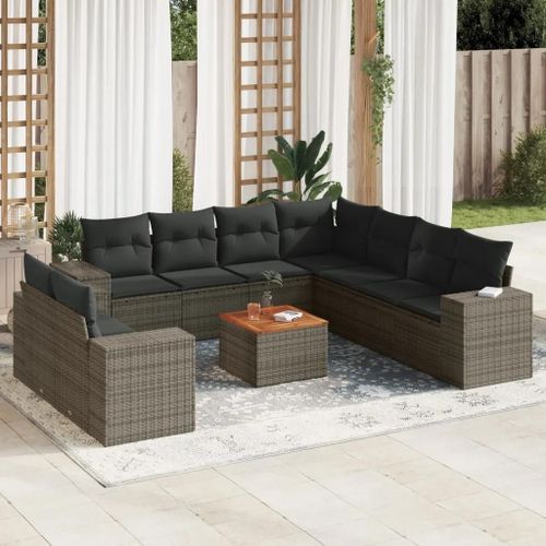 Prolenta Premium - Salon De Jardin Avec Coussins 10 Pcs Gris Résine Tressée
