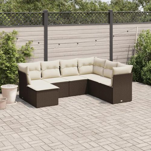 Prolenta Premium - Salon De Jardin Avec Coussins 7 Pcs Marron Résine Tressée