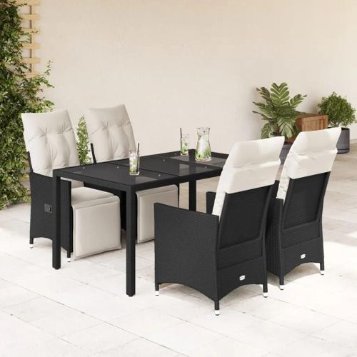 Prolenta Premium - Ensemble À Manger De Jardin Coussins 5pcs Noir Résine Tressée