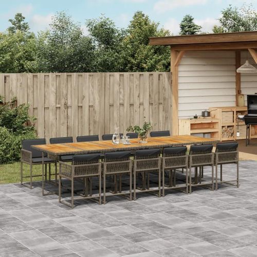 Prolenta Premium - Ensemble À Manger De Jardin Coussins 13 Pcs Gris Résine Tressée