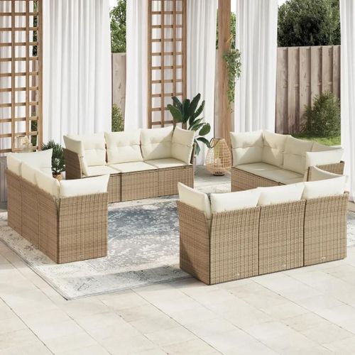 Prolenta Premium - Salon De Jardin Avec Coussins 12 Pcs Beige Résine Tressée