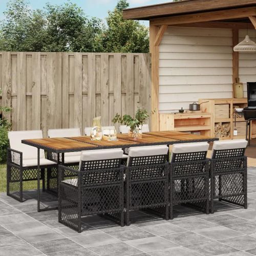 Prolenta Premium - Ensemble À Manger De Jardin 9pcs Coussins Noir Résine Tressée
